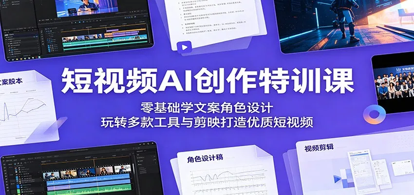 短视频AI创作特训课：零基础学文案角色设计，玩转多款工具与剪映打造优质短视频-豌豆轻创