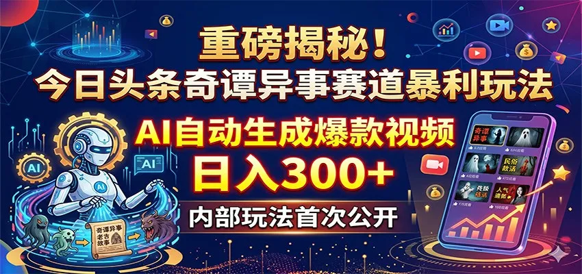 重磅揭秘！今日头条奇谭异事赛道暴利玩法：AI自动生成爆款视频，日入300+-豌豆轻创