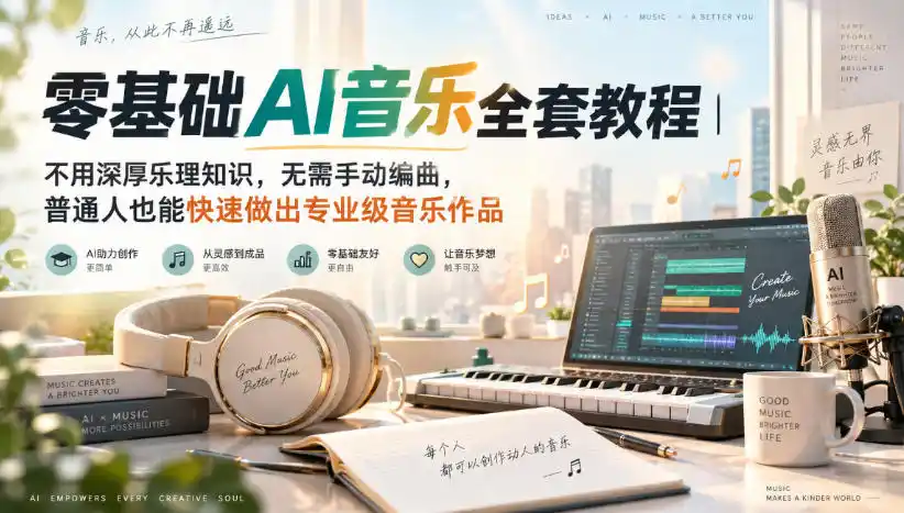 零基础AI音乐全套教程｜不用深厚乐理知识，无需手动编曲，普通人也能快速做出专业级音乐作品-豌豆轻创