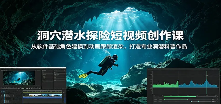 洞穴潜水探险短视频创作课：从软件基础角色建模到动画跟踪渲染，打造专业洞潜科普作品-豌豆轻创