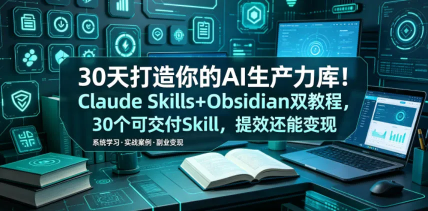 30天打造你的AI生产力库！Claude Skills+Obsidian 双教程，30 个可交付 Skill，提效还能变现-豌豆轻创