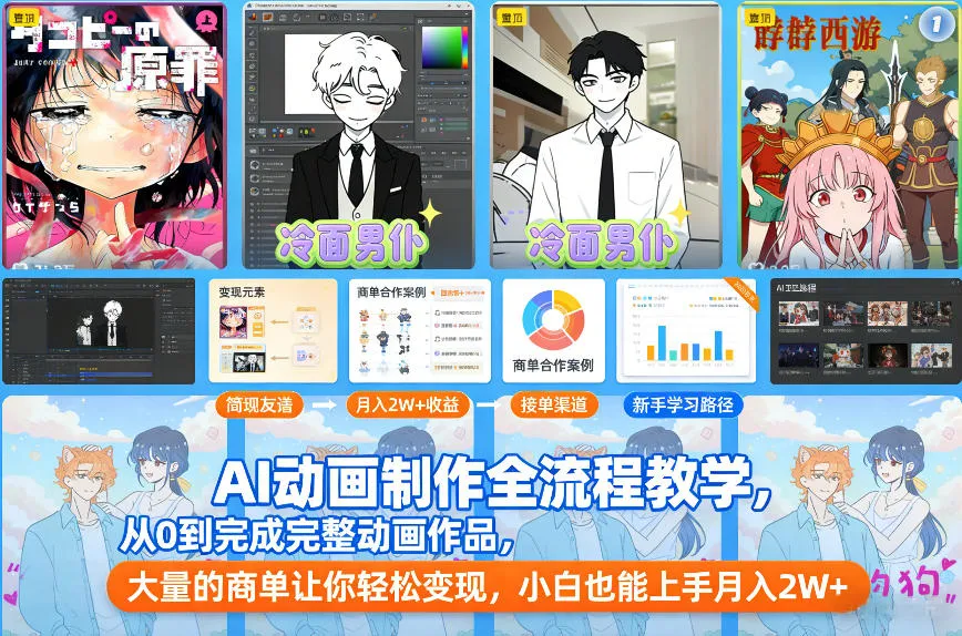 AI动画制作全流程教学,从0到完成完整动画作品,大量的商单让你轻松变现,小白也能上手月入2W+-轻创