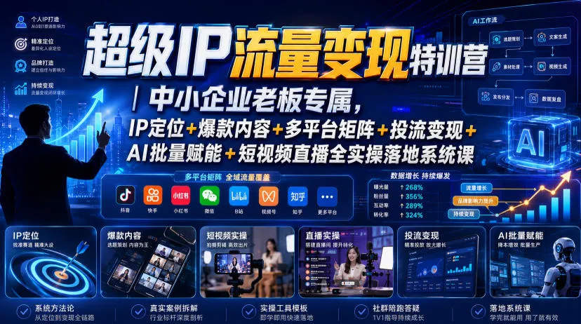超级IP流量变现特训营｜中小企业老板专属，IP定位+爆款内容+多平台矩阵+投流变现+AI批量赋能+短视频直播全实操落地系统课-豌豆轻创