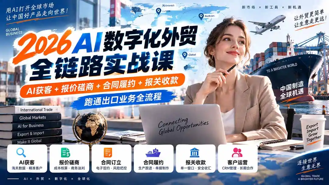 2026AI数字化外贸全链路实战课:AI获客+报价磋商+合同履约+报关收款,跑通出口业务全流程-豌豆轻创