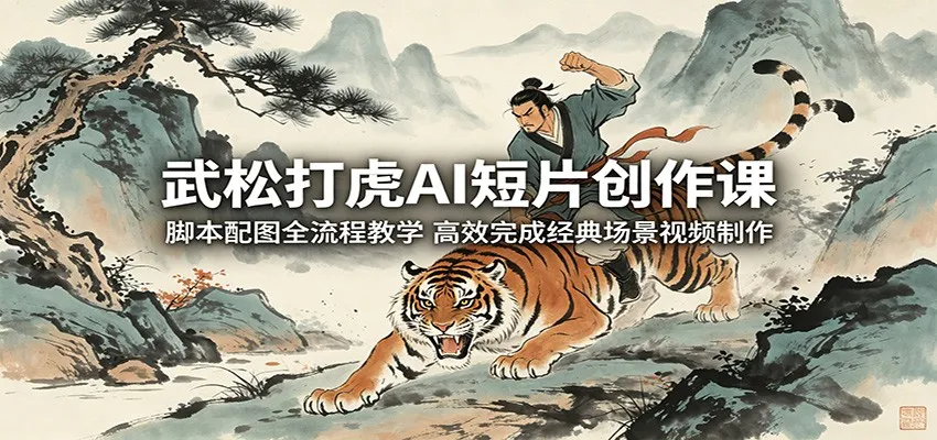 武松打虎AI短片创作课：脚本配图全流程教学，高效完成经典场景视频制作-豌豆轻创