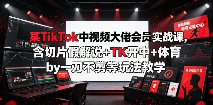 某TikTok中视频大佬会员实战课，含切片假解说+TK开中+体育by一刀不剪等玩法教学-豌豆轻创