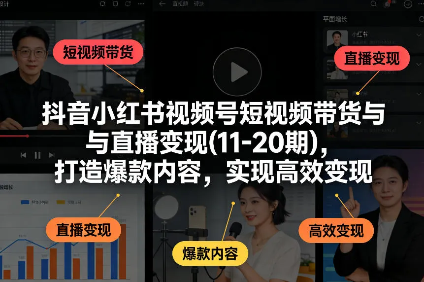 抖音小红书视频号短视频带货与直播变现(10-21期)，打造爆款内容，实现高效变现(更新05月08日)-豌豆轻创