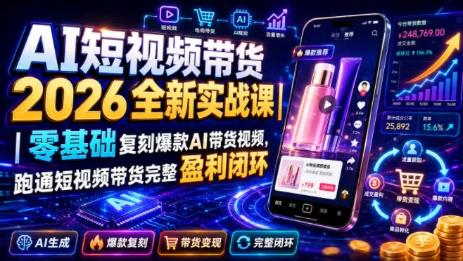 AI短视频带货2026全新实战课｜零基础复刻爆款AI带货视频，跑通短视频带货完整盈利闭环-豌豆轻创