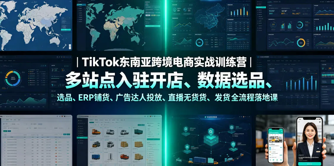 TikTok东南亚跨境电商实战训练营｜多站点入驻开店、数据选品、ERP铺货、广告达人投放、直播无货源发货全流程落地课-豌豆轻创