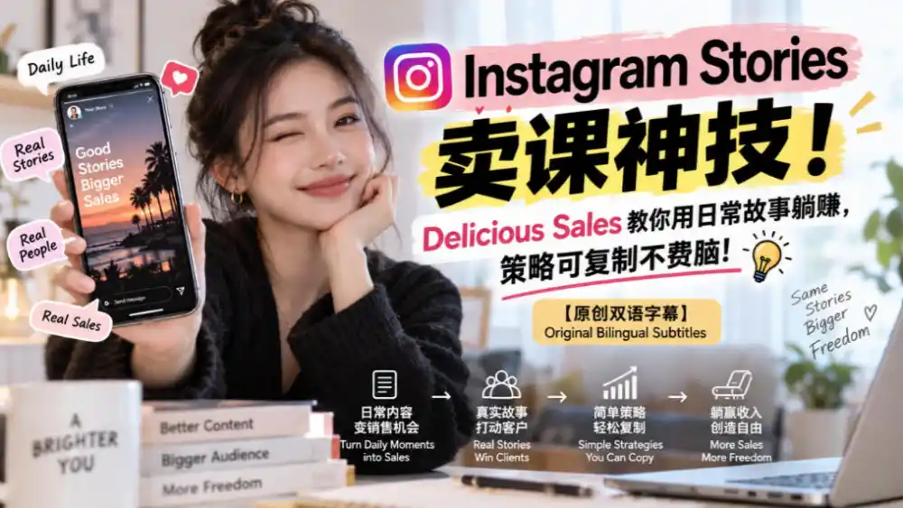 Instagram Stories卖课神技！Delicious Sales教你用日常故事躺賺，策略可复制不费脑！【原创双语字幕】-豌豆轻创
