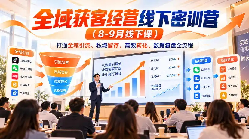 全域获客经营线下密训营(8-9月线下课)，打通全域引流、私域留存、高效转化、数据复盘全流程-豌豆轻创