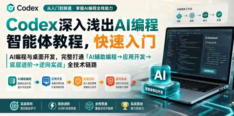 Codex深入浅出AI编程智能体教程，快速入门AI编程与桌面开发，打通「AI辅助编程→应用开发→底层进阶→逆向实战」全技术链路-豌豆轻创