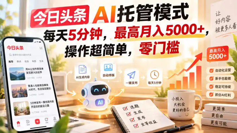 今日头条AI托管模式，每天5分钟，最高月入5000+，操作超简单，零门槛【揭秘】-豌豆轻创