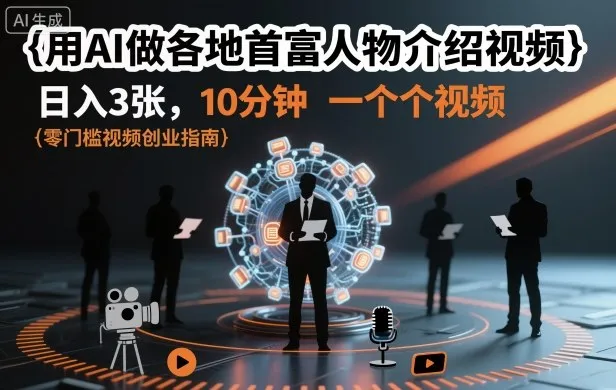 用AI做各地首富人物介绍视频，日入3张，10分钟一个视频-轻创