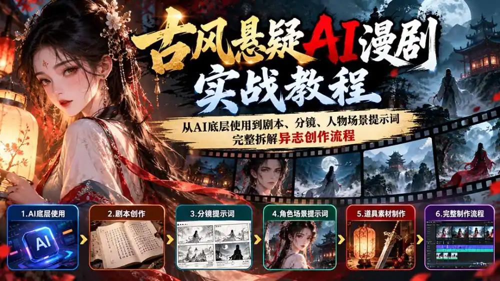 古风悬疑AI漫剧实战教程：从AI底层使用到剧本、分镜、人物场景提示词，完整拆解异志创作流程-豌豆轻创