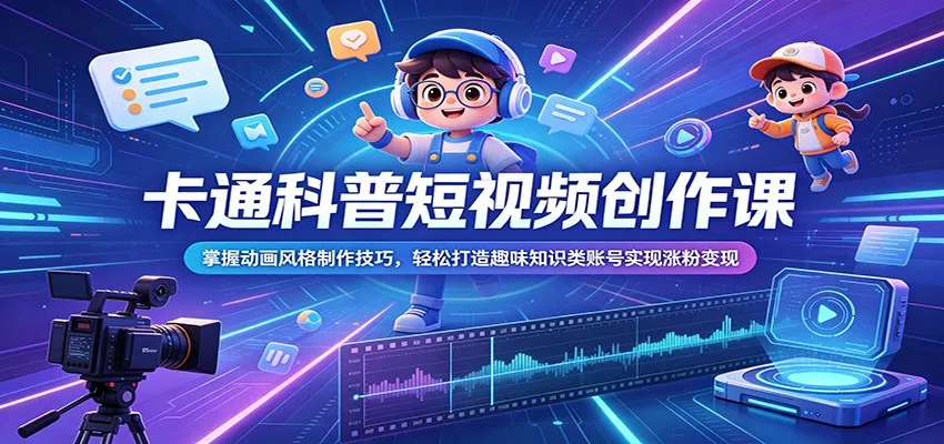 卡通科普短视频创作课：掌握动画风格制作技巧，轻松打造趣味知识类账号实现涨粉变现-豌豆轻创