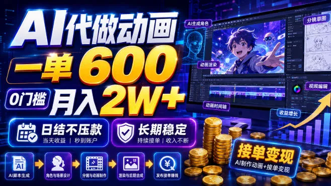 AI代做动画，一单600，0门槛月入2W+，日结不压款，长期稳定【揭秘】-豌豆轻创