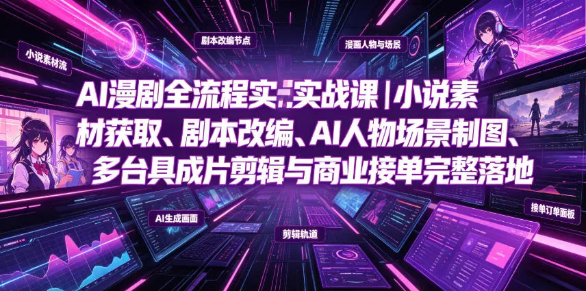 AI漫剧全流程实战课｜小说素材获取、剧本改编、AI人物场景制图、多工具成片剪辑、平台付费变现与商业接单完整落地-豌豆轻创