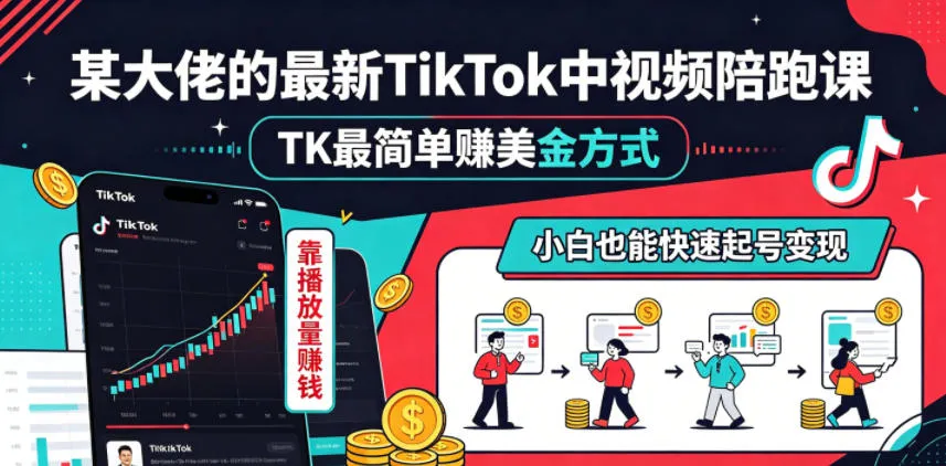 某大佬的最新TikTok中视频陪跑课，TK最简单賺美金方式，靠播放量賺钱，小白也能快速起号变现-豌豆轻创