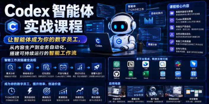 Codex智能体实战课程，让智能体成为你的数字员工，从内容生产到业务自动化，搭建可持续运行的智能工作流-豌豆轻创