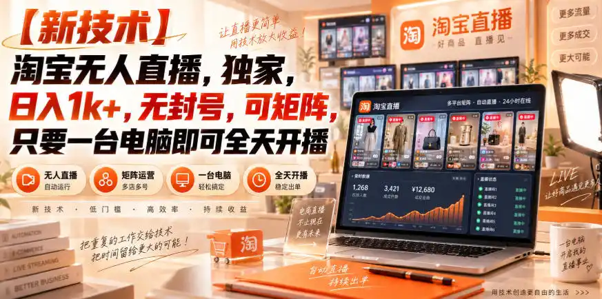 【独家新技术】淘宝无人直播，日入1k+，无封号，可矩阵，只要一台电脑即可全天开播【揭秘】-豌豆轻创