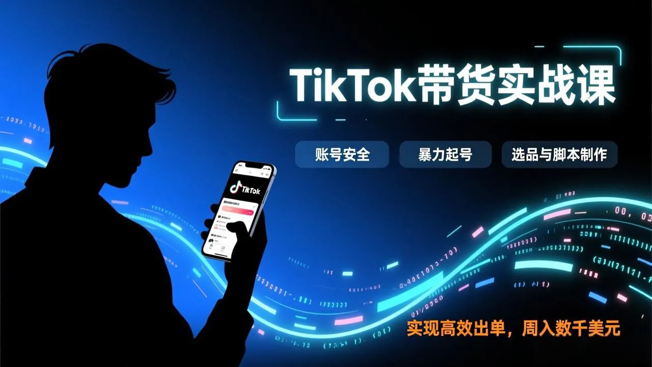 TikTok带货实战课，涵盖账号安全、暴力起号、选品与脚本制作，实现高效出单，周入数千美元-轻创