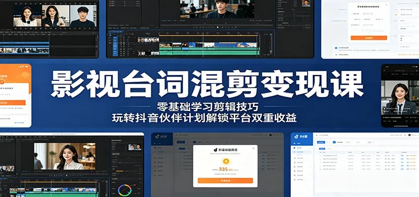 影视台词混剪变现课：零基础学习剪辑技巧，玩转抖音伙伴计划解锁平台双重收益-豌豆轻创