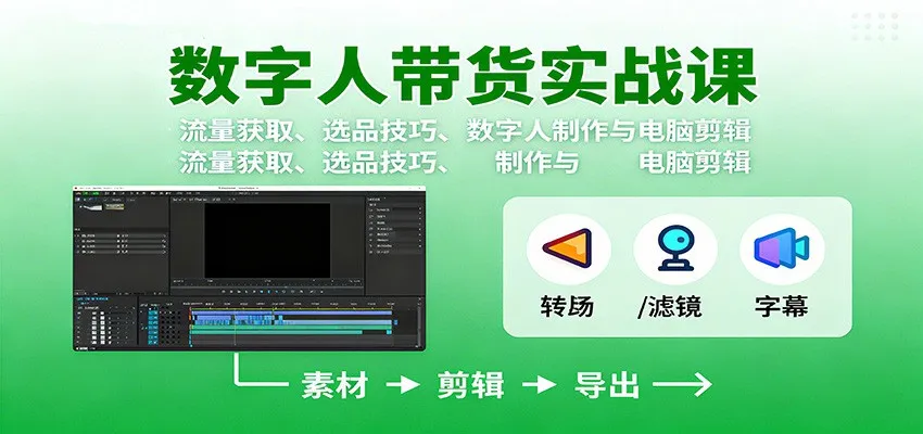 数字人变现实战课：流量获取、选品技巧、数字人制作与电脑剪辑-轻创