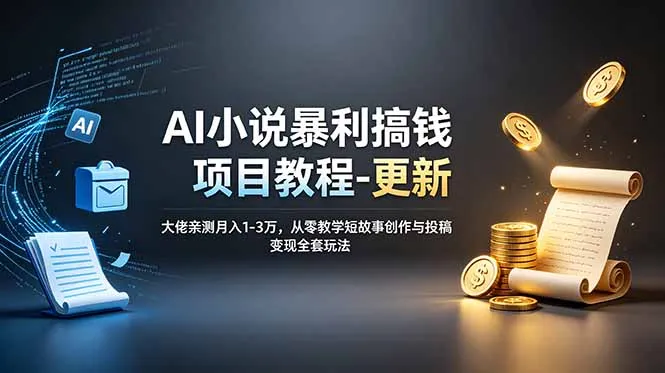 AI小说暴利搞钱项目教程-更新，大佬亲测月入1-3万，从零教学短故事创作与投稿变现全套玩法-豌豆轻创