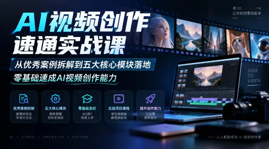 AI视频创作速通实战课｜从优秀案例拆解到五大核心模块落地，零基础速成AI视频创作能力-豌豆轻创