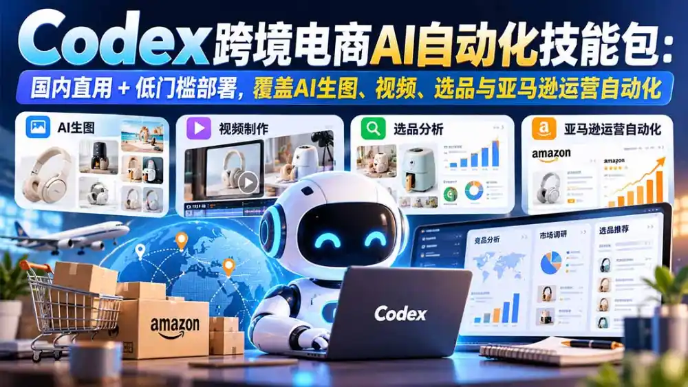 【无水印】Codex跨境电商AI自动化技能包：国内直用+低门槛部署，覆盖AI生图、视频、选品与亚马逊运营自动化-豌豆轻创