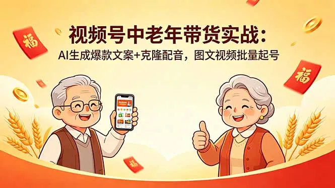 视频号中老年带货实战：AI生成爆款文案+克隆配音，图文视频批量起号-豌豆轻创