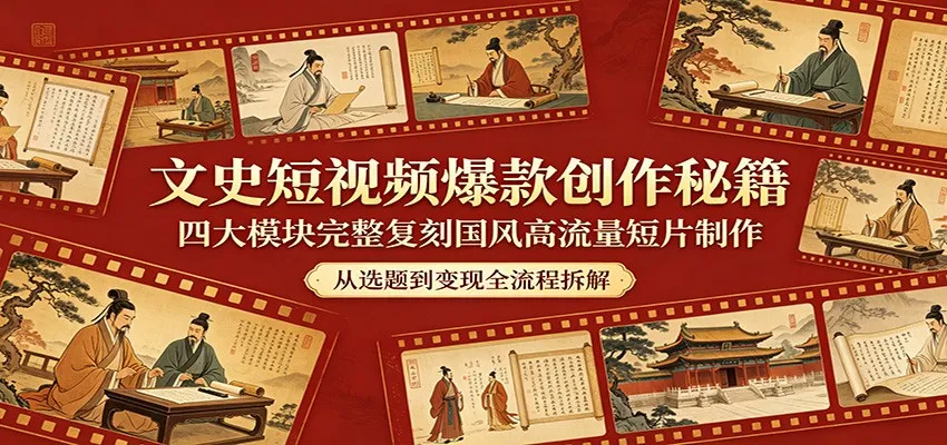 文史短视频爆款创作秘籍：四大模块完整复刻国风高流量短片制作-豌豆轻创
