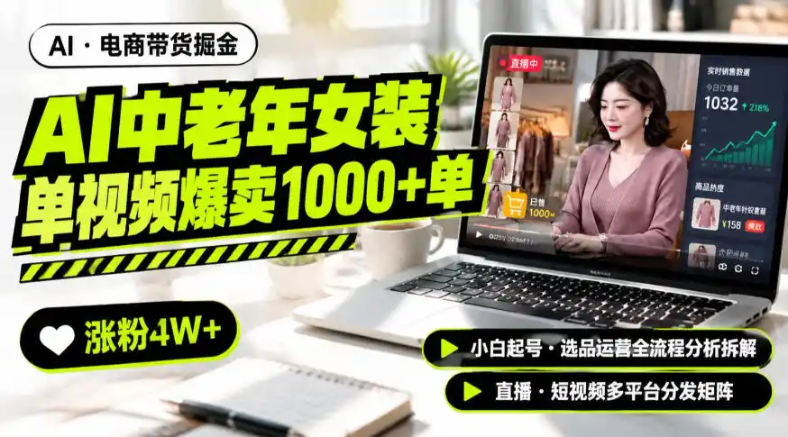 AI中老年服装带货赛道新玩法，一个视频卖出1000多单涨粉4W+，小白起号选品运营全流程分析拆解-豌豆轻创