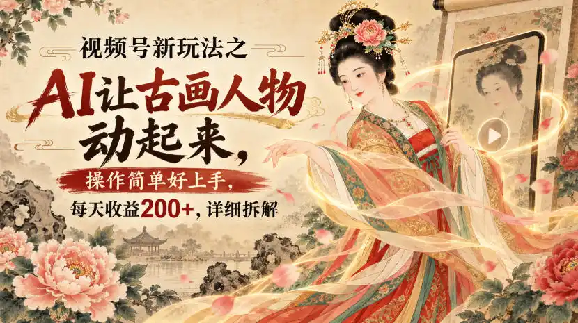 视频号新玩法之AI让古画人物动起来,操作简单好上手,每天收益200+,详细拆解-豌豆轻创