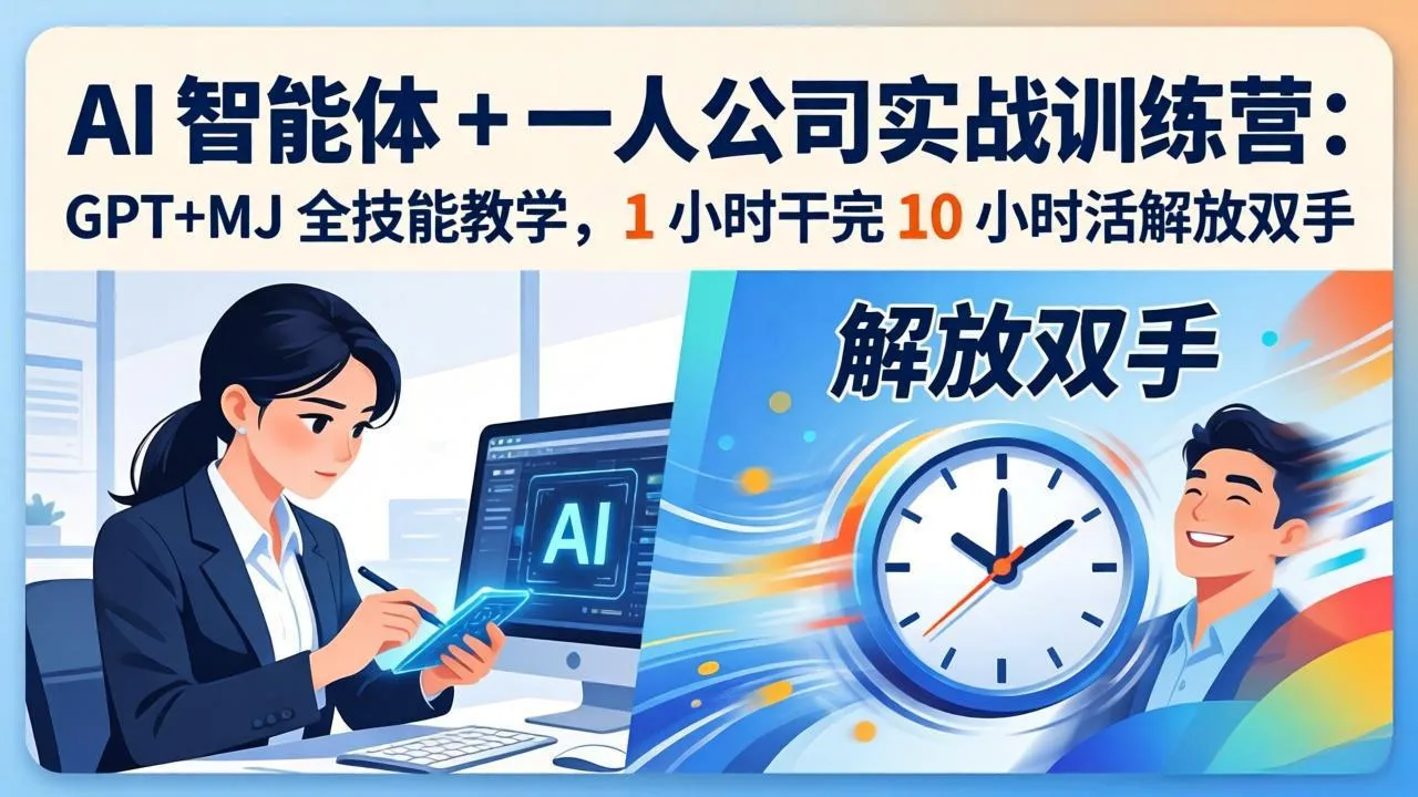 AI 智能体 + 一人公司实战训练营：GPT+MJ 全技能教学，1 小时干完 10 小时活解放双手-豌豆轻创