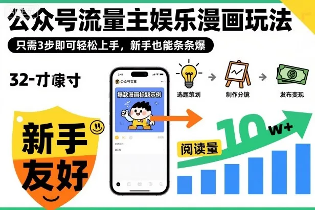 公众号流量主娱乐漫画玩法,只需3步即可轻松上手,新手也能条条爆-轻创