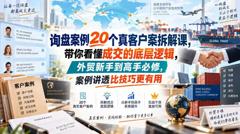 询盘案例20个真客户案拆解课，带你看懂成交的底层逻辑，外贸新手到高手必修，案例讲透比技巧更有用-豌豆轻创