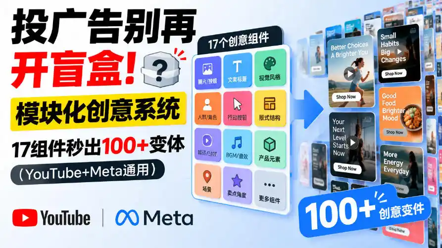 投广告别再开盲盒！模块化创意系统，17组件秒出100+变体(YouTube+Meta通用)【原创双语字幕】-豌豆轻创