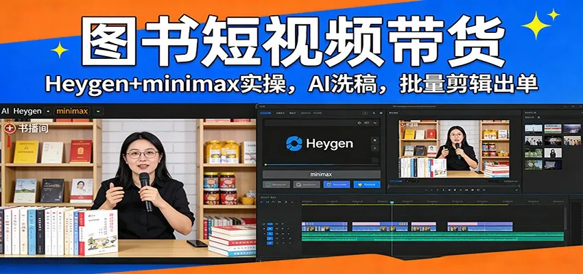 图书短视频带货：Heygen+minimax实操，AI洗稿 ，批量剪辑出单-轻创