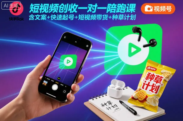 短视频创收一对一陪跑课,含文案+快速起号+短视频带货+种草计划-轻创