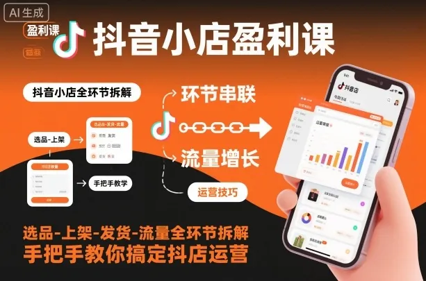 抖音小店盈利课-选品-上架-发货-流量全环节拆解，手把手教你搞定抖店运营-轻创