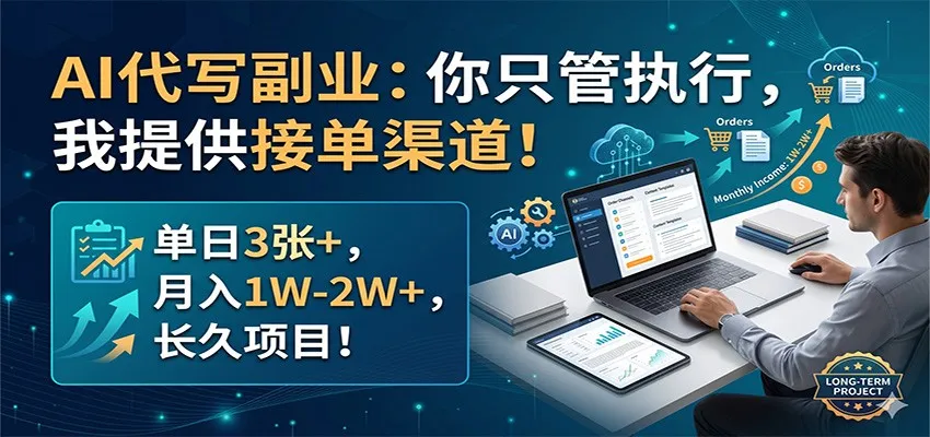 AI代写副业：你只管执行，我提供接单渠道！单日3张+，月入1W-2W+，长久项目-豌豆轻创