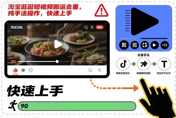 淘宝逛逛短视频搬运去重，纯手法操作，快速上手-轻创