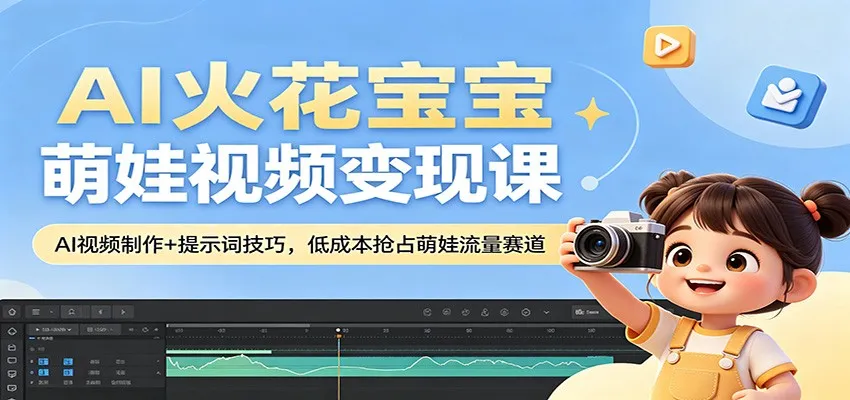AI火花宝宝萌娃视频变现课：AI视频制作+提示词技巧，低成本抢占萌娃流量赛道-豌豆轻创