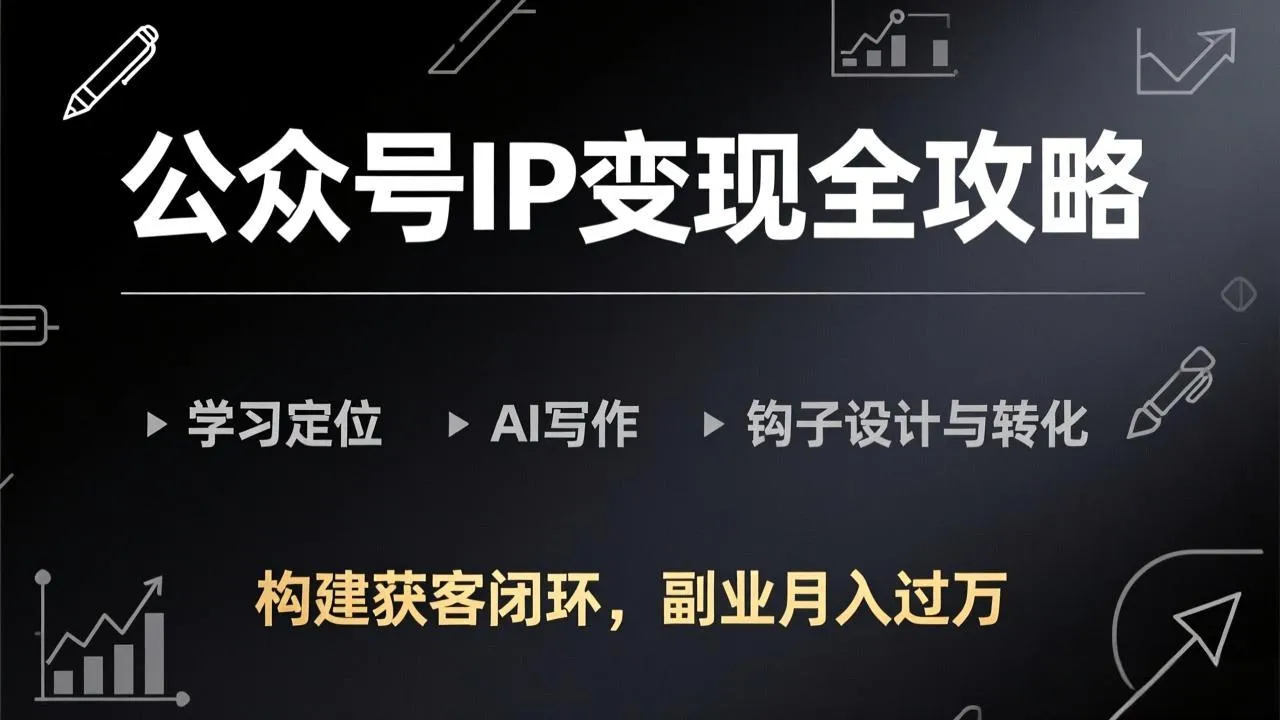 公众号IP变现全攻略-更新，学习定位、AI写作、钩子设计与转化，构建获客闭环，副业月入过万-豌豆轻创