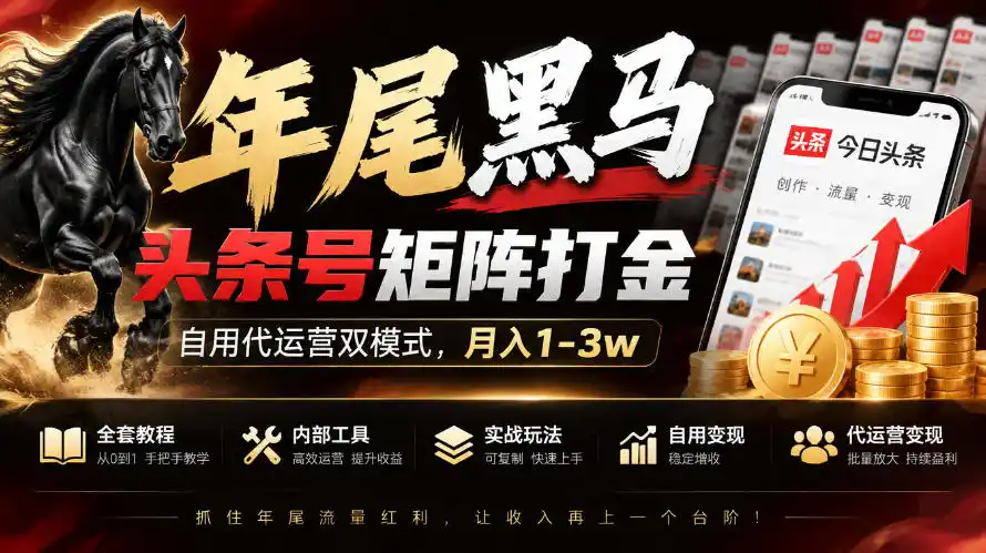 【年尾黑马】头条号矩阵打金,自用代运营双模式,月入1-3w,附全套教程及内部工具【揭秘】-豌豆轻创