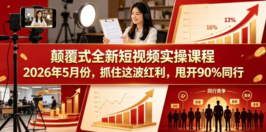 颠覆式全新短视频实操课程，抓住这波红利，甩开90%同行(更新2026年9月份)-豌豆轻创