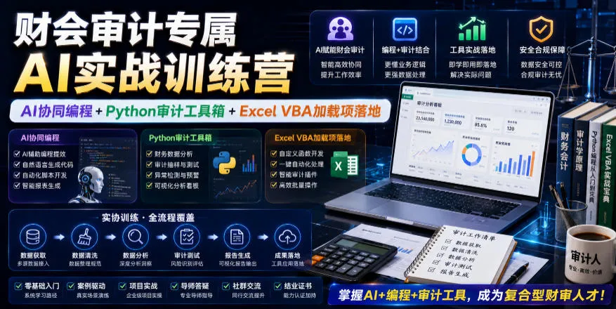 财会审计专属AI实战训练营｜AI协同编程+Python审计工具箱+Excel VBA加载项落地-豌豆轻创