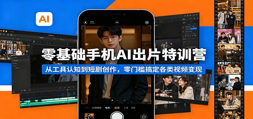 零基础手机AI出片特训营：从工具认知到短剧创作，零门槛搞定各类视频变现-豌豆轻创